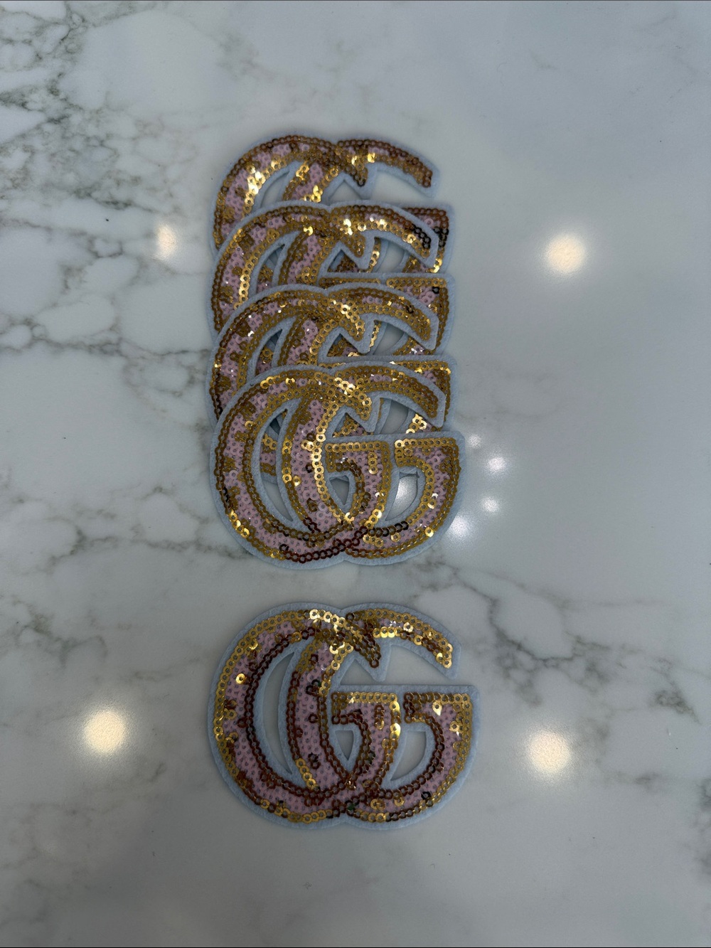 Hand Crafted Pink and Gold Iron On Patches Sequin